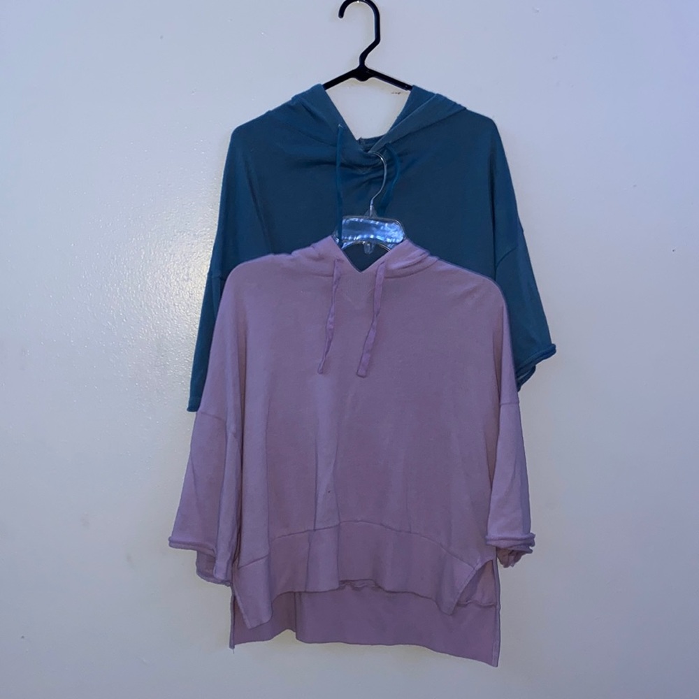 (2) Purple and blue soft flowy short-sleeve hoodie